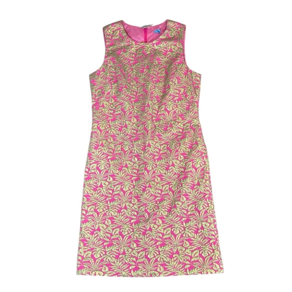 NWT J.McLaughlin Belinda Dress Pink Gold Metallic Palm Leaf Jacquard 10 0176815